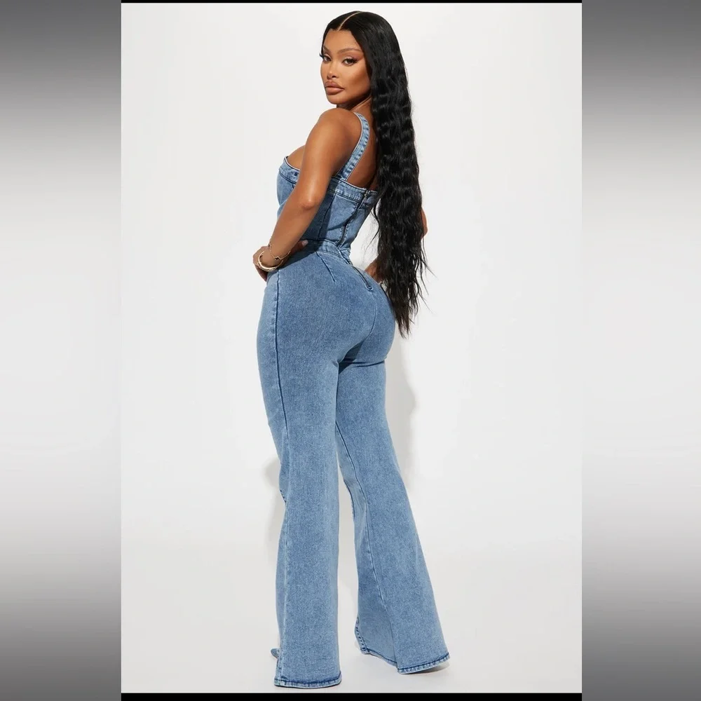 FashionNova Denim Overall Jumpsuit - Picture 3 of 3